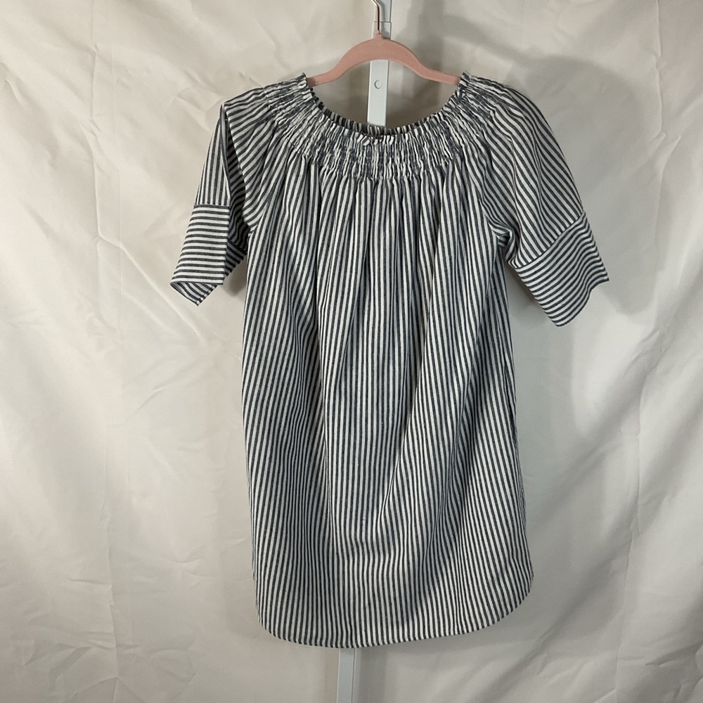 Paper Crane Navy and White Striped Kids Dress - Picture 2 of 4